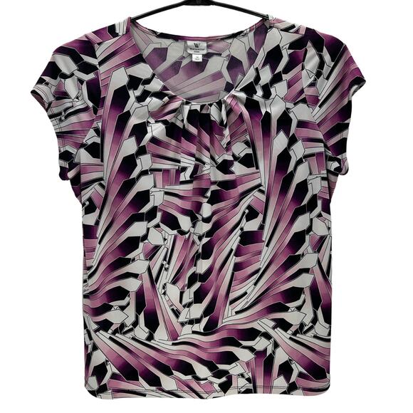 Worthington Polyester Spandex Purple Pink Geometric Short Sleeve Shirt Women 2X - Picture 1 of 6